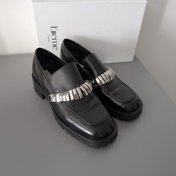 Elleme Black Leather Loafers Size 7 - Picture 2 of 6